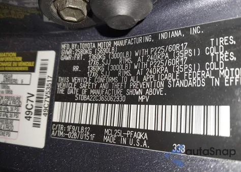 2006 Toyota Sienna Xle z USA, uszkodzony, nr VIN 5TDBA22C36S062930